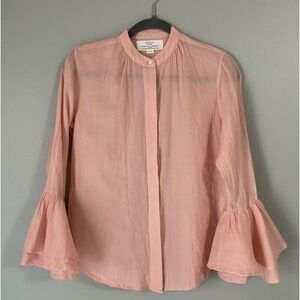 Trovata Birds of Paradis Long Sleeve Button Front Blouse Pink Extra Small